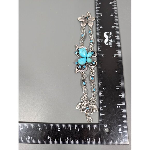 Beachy Boho Faux Turquoise Stone Butterfly Chain Bracelet 8" - Picture 7 of 7
